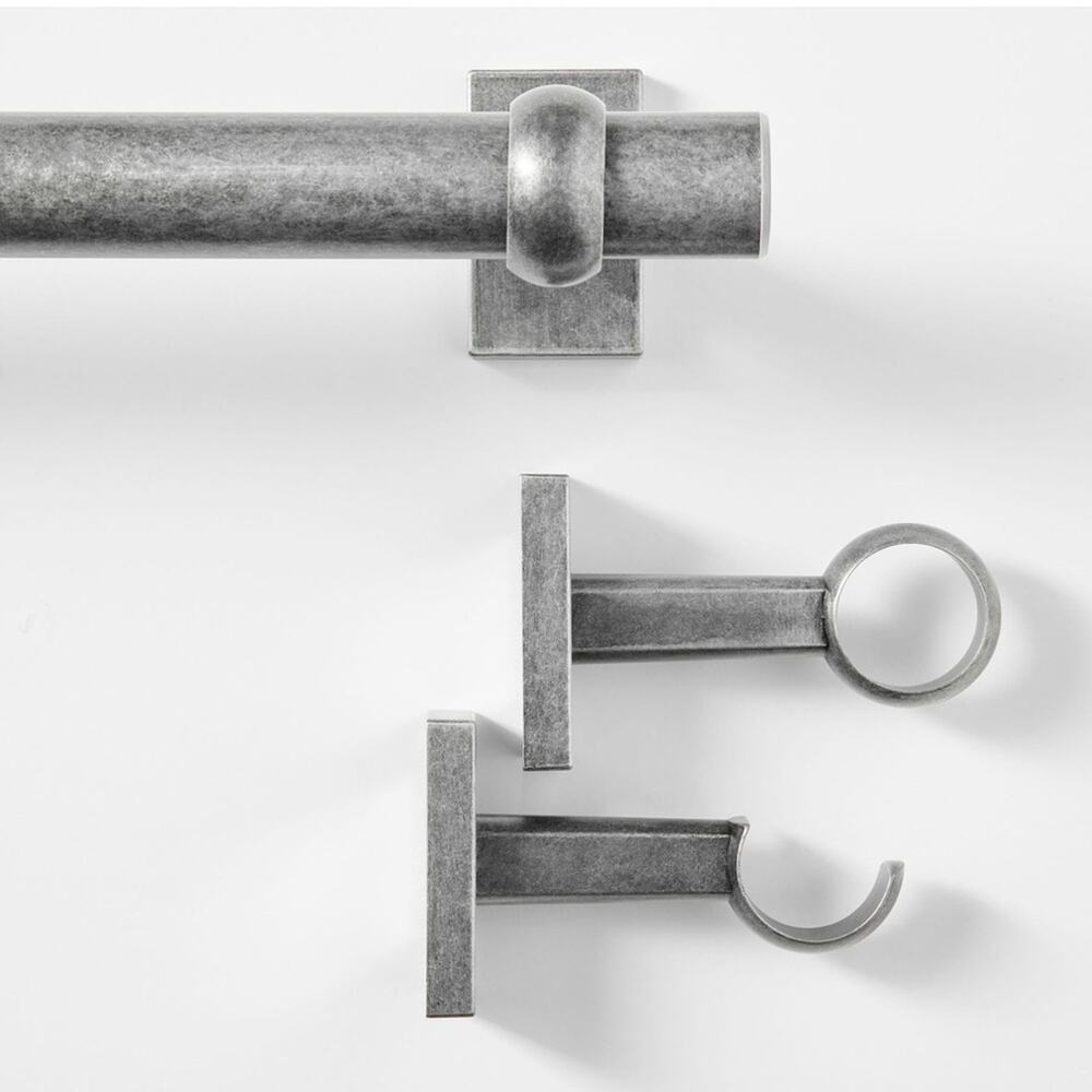 Standard Curtain Rod & Wall Bracket Cast Iron Pewter 60" - 108" & 1.25" Diam NIB
